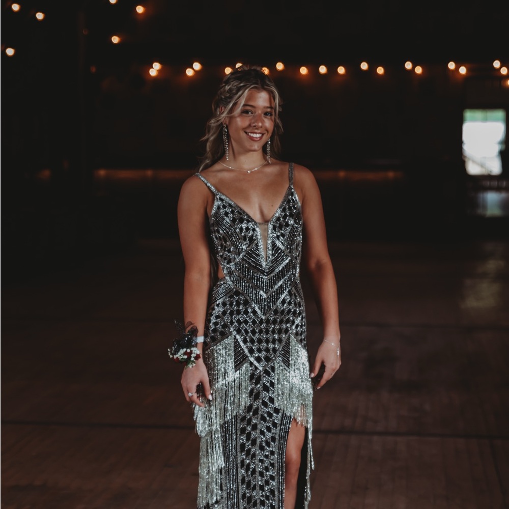 Elegant Black and Silver Evening Dress